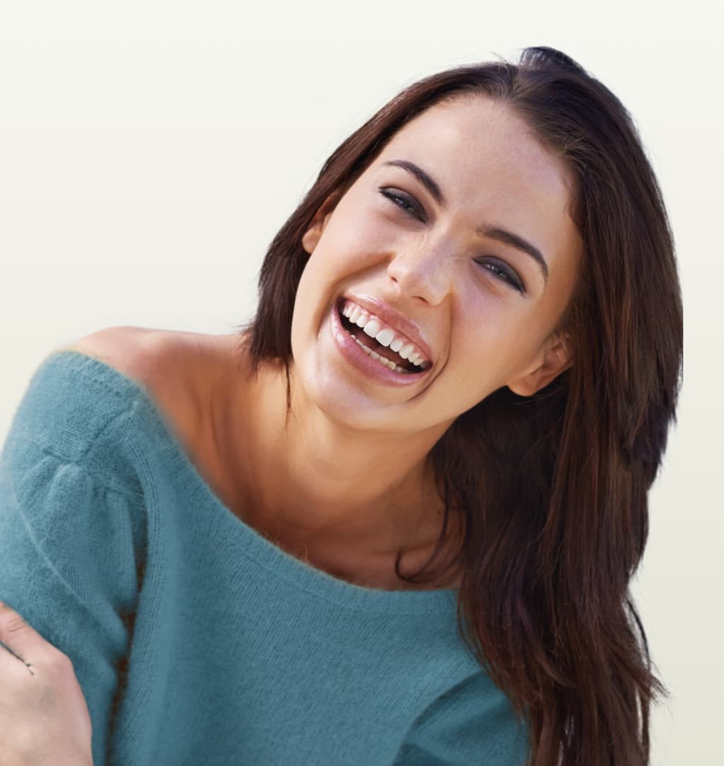 Model smiling and laughing