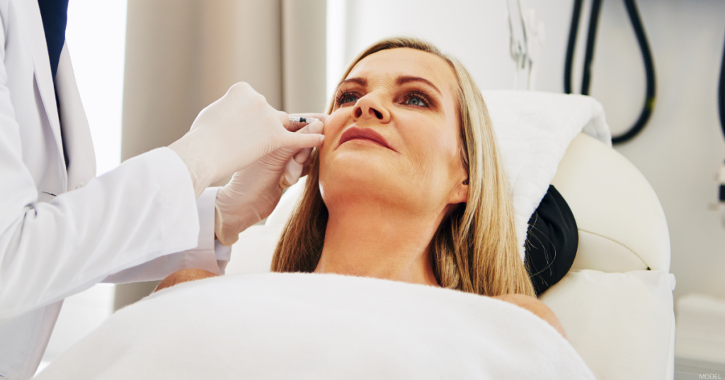 A woman receives injectables.