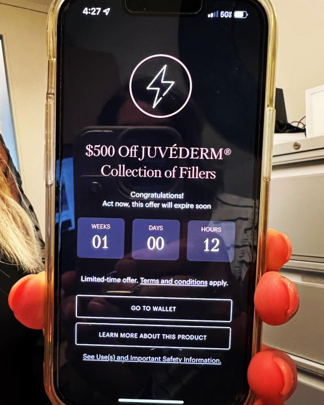 Have you scanned the NEW @alle Flash QR code upon check-in? We had a 🍀 patient scan and get this whopper of a discount on #juvederm yesterday!

#lipfiller #cheekfiller #liquidrhinoplasty #chinaugmentation #voluma #volbella #vollure #juvedermultra #newbeauty