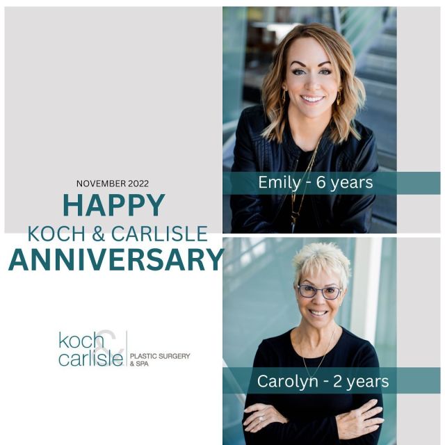 Emily and Carolyn - congratulations on your November work anniversary! 

These two are nothing short of amazing: hardworking, genuine and dedicated to taking care of our patients. 

We love having them on our team at Koch & Carlisle Plastic Surgery & Spa! 

Ladies, congratulations on this new milestone! We can't wait to see you both continue to flourish. 
.
.
.
.
@kandcplasticsurgery 
@drcarlisleplasticsurgery