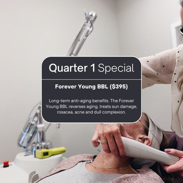 𝑻𝒉𝒓𝒐𝒖𝒈𝒉 𝑴𝒂𝒓𝒄𝒉: Forever Young BBL ($395).

Turn back the clock with the Forever Young BBL.

The procedure is an alternative to intense pulsed light and is recommended for patients with sun damage on the face or body such as freckles and discoloration, as well as rosacea and overall redness.

Age spots or other hyperpigmentation targeted by the procedure initially darken before fading and flaking off in first few days after the procedure.

No downtime, minimal discomfort during treatment and head back to work after. 

Interested in learning more? Reach out to our office to schedule a consultation: 515-277-5555.
