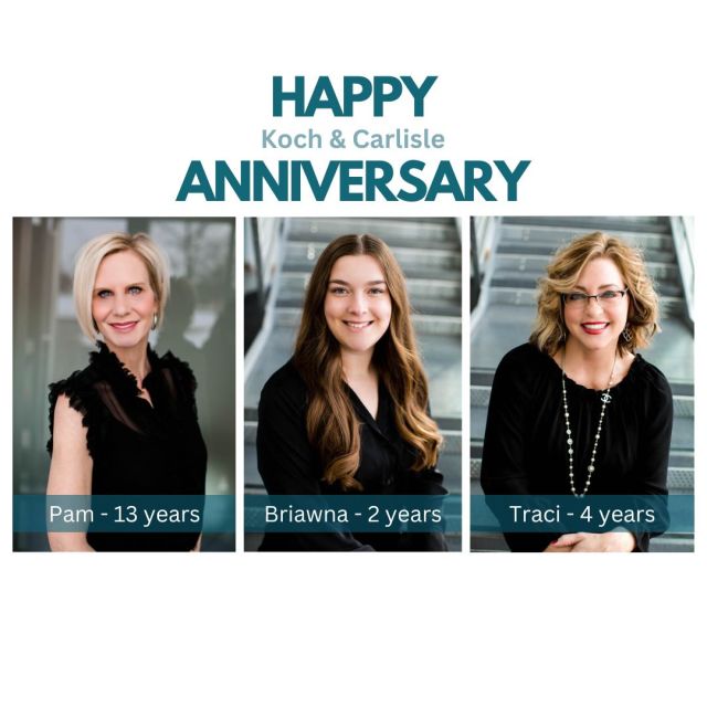 We're celebrating three of our amazing staff members this month! ✨

Congratulations to Briawna, Pam, and Traci on their Koch & Carlisle anniversary! 

This month marks Pam's 13th year, Traci's 4th year, and Briawna's 2nd year at our office - wow! 🥳👏

These three are so hardworking and always go above and beyond for our patients and staff. They are SO loved and appreciated! 

Congratulations on your anniversary!