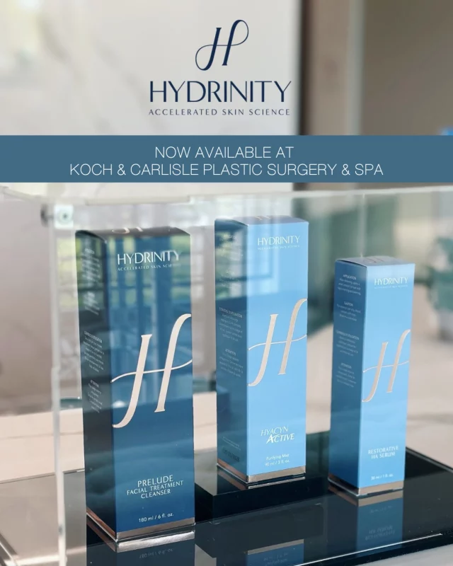 We are so excited to add "Hydrinity Skin Care" into our medical-grade skincare line up! 🩵

We are thrilled for our patients to try this new line that our team is loving so much already: 
➡ Lip product: Luxe Lip Hydrator
➡ Cleanser: "Prelude Facial Treatment Cleanser"
➡ Purifying Mist: "Hyacyn Active"
➡ Brightening and Hydrating: "Restorative HA Serum"

Interested in seeing which products would best suit your skin? Our clinical aestheticians would be happy to meet with you for an in-person, complimentary skincare consultation:
🩵 Request a consultation | https://www.kochandcarlisle.com/consultation-mobile/
🩵 Speak to a member of our spa front desk team | 515-277-5555, press "2" for spa