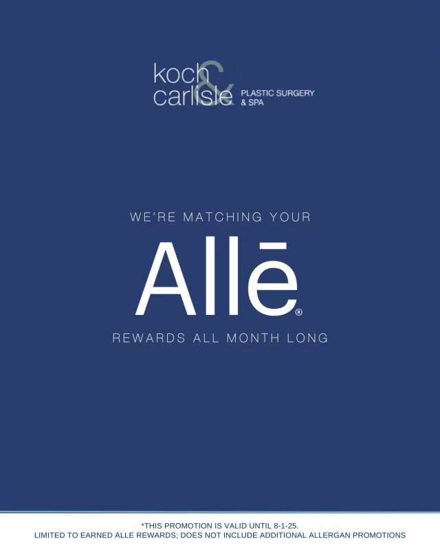 Another exciting July offer you won't want to miss at Koch & Carlisle Plastic Surgery & Spa: we're matching your earned Alle rewards all month!

This month only:
➡Redeem your earned Alle rewards at Koch & Carlisle Plastic Surgery & Spa, and we will match it! (Hello, double savings!)

Looking to save a little more on injection or spa appointments? It's a great month to get in!

Click the link in our bio to inquire, or reach out to our office to schedule your next appointment:
🩵 515-277-5555 | press "1" for injections, press "2" for our spa
🩵 Inquire online | https://www.kochandcarlisle.com/consultation-mobile/