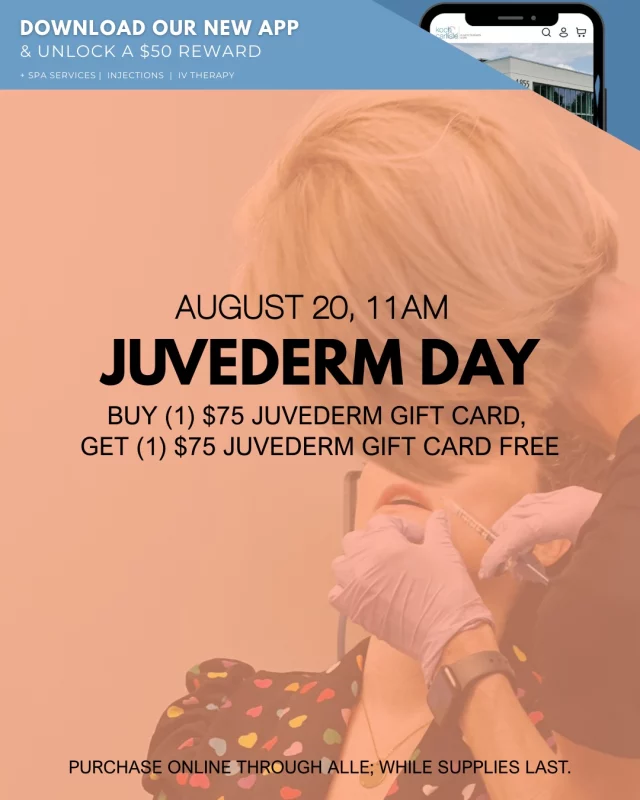 🧡 JUVEDERM DAY is today!

Allē members, be sure to login at 11:00 a.m. today:
🧡Buy (1) $75 Juvederm Gift Card, Get (1) Free
➕ONLINE SALE offered to Allē members
➕Available online while supplies last

Not an Allē member? Join for free:
🧡Join Allē for free | https://alle.com/registration

Also don't forget: our Juvederm sale goes live at 8 a.m. on Thursday, August 21. You won't want to miss it! 

Have you joined our app yet? Join for free today and unlock a $50 reward toward an in-app purchase: 
🩵 Join our mobile app | https://shorturl.at/4RQfP