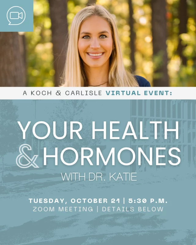 Join us for a Zoom event with Dr. Katie on Tuesday, Oct. 21 at 5:30!

During this call, you’ll hear from Dr. Katie as she answers common patient questions about hormones, weight loss, and hair loss. She’ll also walk you through what to expect during your first Concierge Medicine consultation with her.

Dr. Katie’s goal is to provide insight, encouragement, and solutions to your health and wellness concerns. Whether you are struggling to drop unwanted weight, dealing with a dip in your libido, or trying to balance your hormones, Dr. Katie is here to help.

Our patients appreciate Dr. Katie’s in-depth appointments in addition to her customized approach to treating their health and wellness concerns.

🎉🙌💫 Attend the event and be entered into a giveaway for a complimentary (3 month) supply of Nutrafol Women's Balance vitamins!

REGISTER TODAY: 
🩵 RSVP | https://lp.constantcontactpages.com/ev/reg/fck6sjv
🔗 ZOOM LINK | https://zoom.us/postattendee?mn=fhPMeyNl97hw8WAJtdxM0B49IhGLiBjS3O0O.Av3L9ZS9jzvz4crX