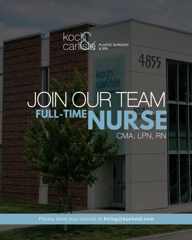 Koch & Carlisle Plastic Surgery & Spa is hiring!

We’re looking for a full-time nurse (CMA, LPN, or RN) to join our growing team.

The ideal candidate will have experience in primary care, surgery, weight loss, or hormone therapy, and will play an essential role in providing exceptional pre- and post-operative care to our patients. This position supports both clinic and surgical settings and involves patient interaction in person, over the phone, and via email.

Our office is open Monday–Friday, 8 a.m.–5 p.m., and this position averages 32+ hours per week.

Interested candidates are encouraged to apply directly or email our Practice Manager, Sue, at hiring@kochmd.com