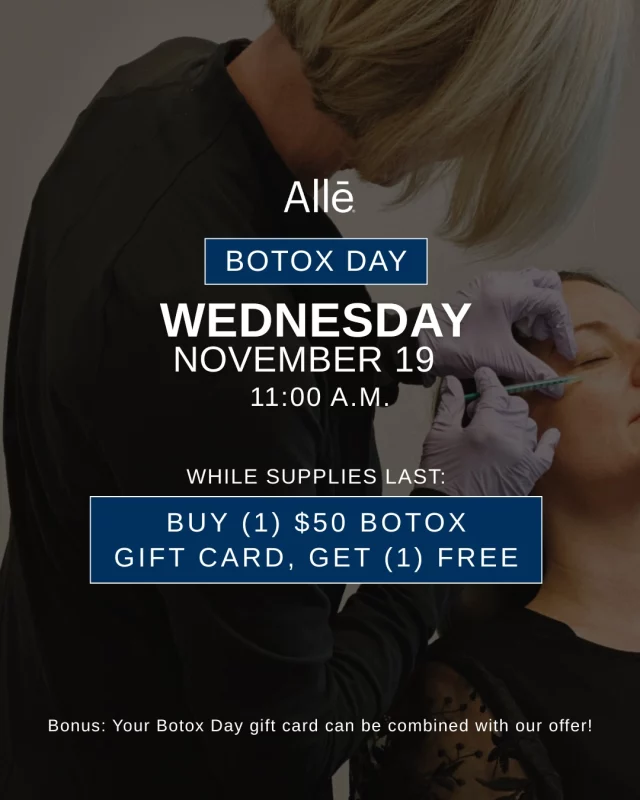 🚨Botox Day is TOMORROW: Wednesday, Nov. 19 at 11:00 a.m.

This online promotion is offered exclusively to #alle members, and is available while supplies last:
➡ "Buy (1) $50 Botox Day Gift Card, Get (1) Free"
➡  Join Allē for free: https://alle.com/registration

Remember, this promotion is available while supplies last. Make sure you are logged into your Allē account before 11:00!

🎁Score a Botox Day Gift Card? You can combine your Botox Day gift card with our Botox promotion! Our Botox special is valid until 1/1/26:
🩵 Buy 48 units for the price of 38 units | $130 savings
🩵 Buy 76 units for the price of 56 units | $270 savings

Request your next Botox appointment:
➡ 515-277-5555 | press "1" for injections
➡ Inquire online: ask@kochmd.com