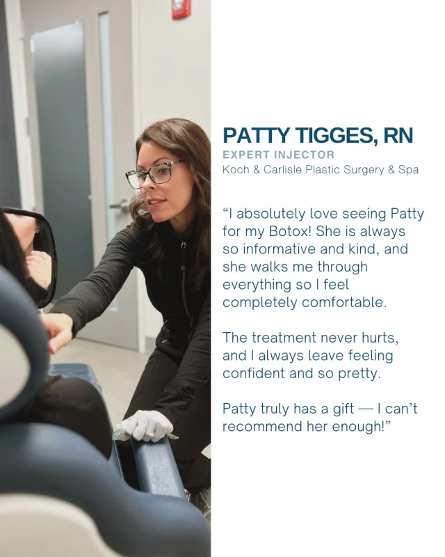 So happy to hear about our patient's positive experience with our expert injector, Patty Tigges! 🩵

We are so grateful to hear from our patients - thank you! 

Interested in getting in for Botox before the holidays? We have limited injection openings with both Patty and Pam! 

Don't miss out on the opportunity to save up to $270 on Botox with our injection promotion - ending January 1:
✔ 48 Units for the price of 38 Units | $130 Savings
✔ 76 Units for the price of 56 Units | $270 Savings
* All injections must be used in the same visit. 

Reach out today to schedule your next visit:
💙 Speak with a member of our team | 515-277-5555
💙 Inquire online about openings | ask@kochmd.comi