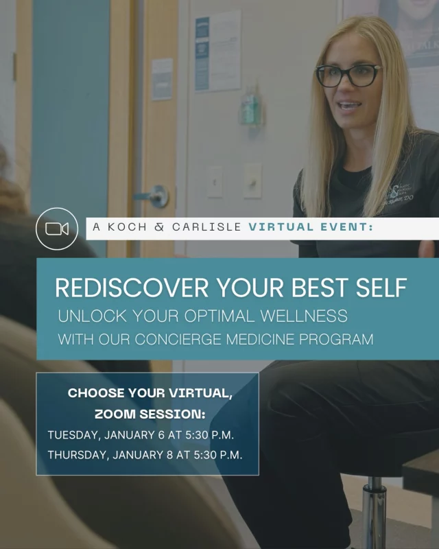 Dr. Katie's first virtual event of the year is TONIGHT at 5:30 p.m.!

Learn about Concierge Medicine at Koch & Carlisle Plastic Surgery & Spa and explore personalized care for hormone optimization, hair loss restoration, and aesthetic weight loss.

Attendees receive a special offer.

JOIN our Zoom tonight for our 5:30 p.m. event:
https://zoom.us/j/6377316350?pwd=3mODEKfRq5GuoQaNOD60fliIhmpFWH.1&omn=93269731494