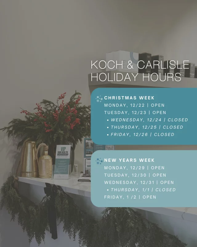 Our hours have adjusted for the upcoming Holiday this week and the next; take a look at our schedule below:

CHRISTMAS WEEK
* Open | Monday, Dec. 22
* Open | Tuesday, Dec. 23
➡Closed | Wednesday, Dec. 24
➡Closed | Thursday, Dec. 25
➡Closed | Friday, Dec. 26

NEW YEARS WEEK
* Open | Monday, Dec. 29
* Open | Tuesday, Dec. 30
* Open | Wednesday, Dec. 31
➡Closed | Thursday, Jan. 1
* Open | Friday, Jan. 2